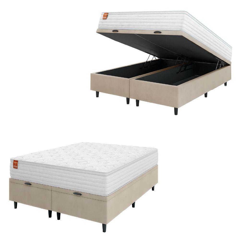 Cama Box Baú Colchão Casal King Molas Ensacadas Real 193x203x68cm Branco / Bege Inducol Branco - 1
