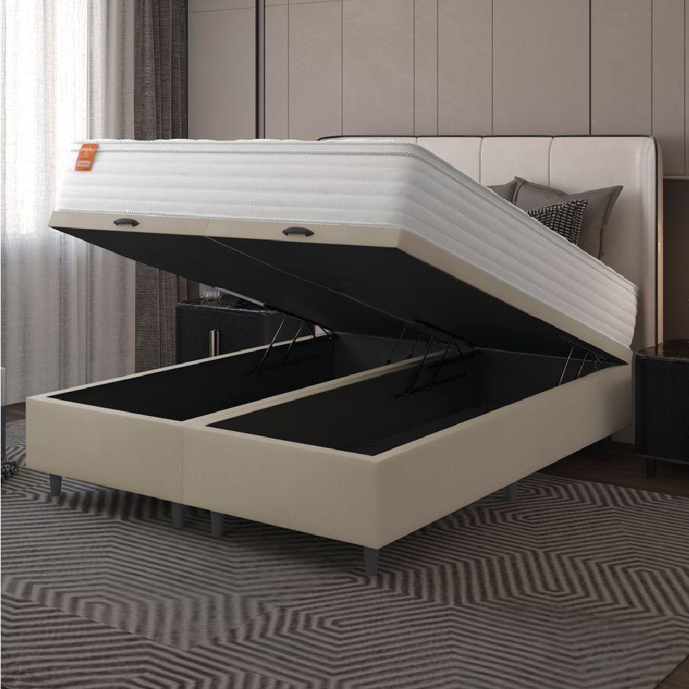Cama Box Baú Colchão Casal King Molas Ensacadas Real 193x203x68cm Branco / Bege Inducol Branco - 4