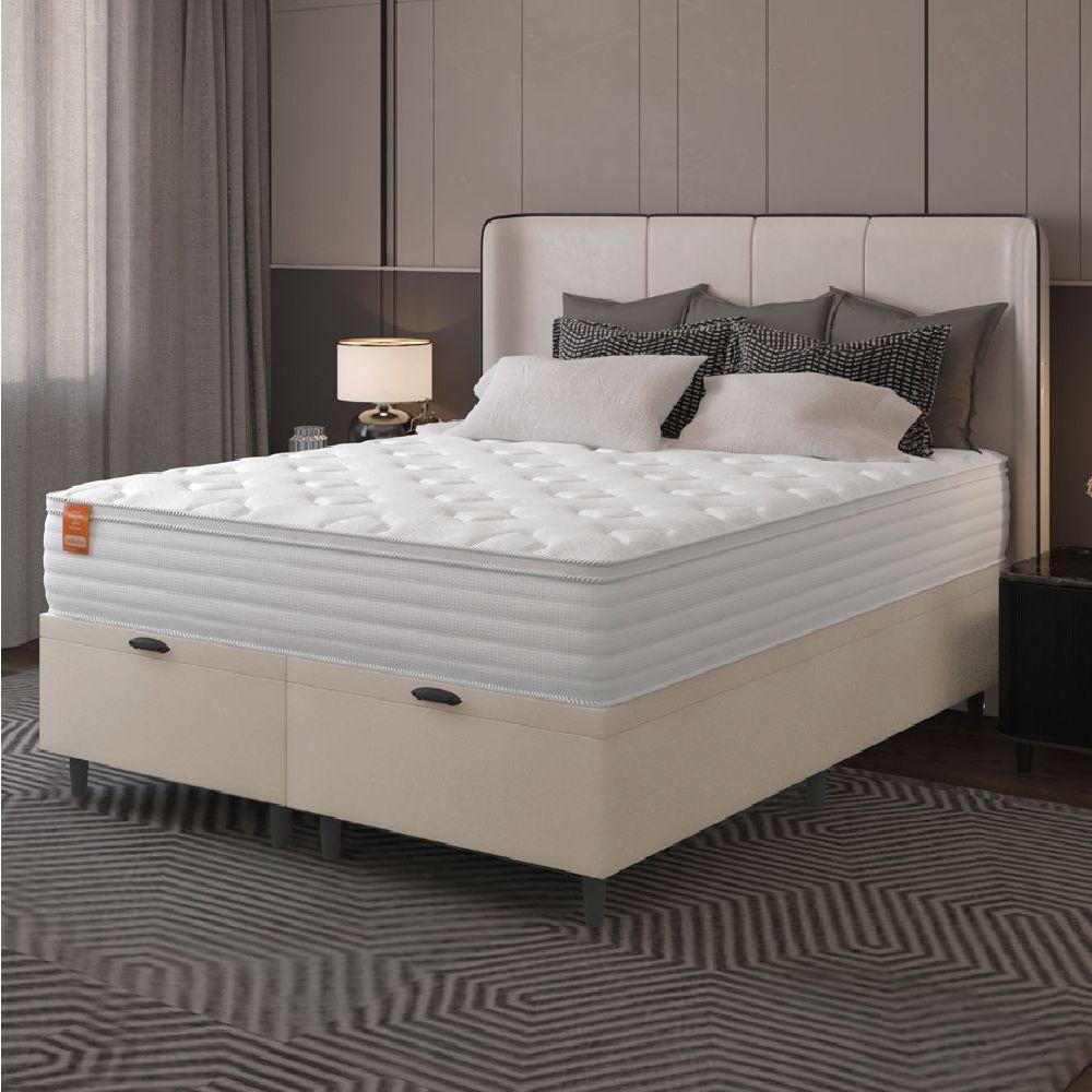 Cama Box Baú Colchão Casal King Molas Ensacadas Real 193x203x68cm Branco / Bege Inducol Branco - 5