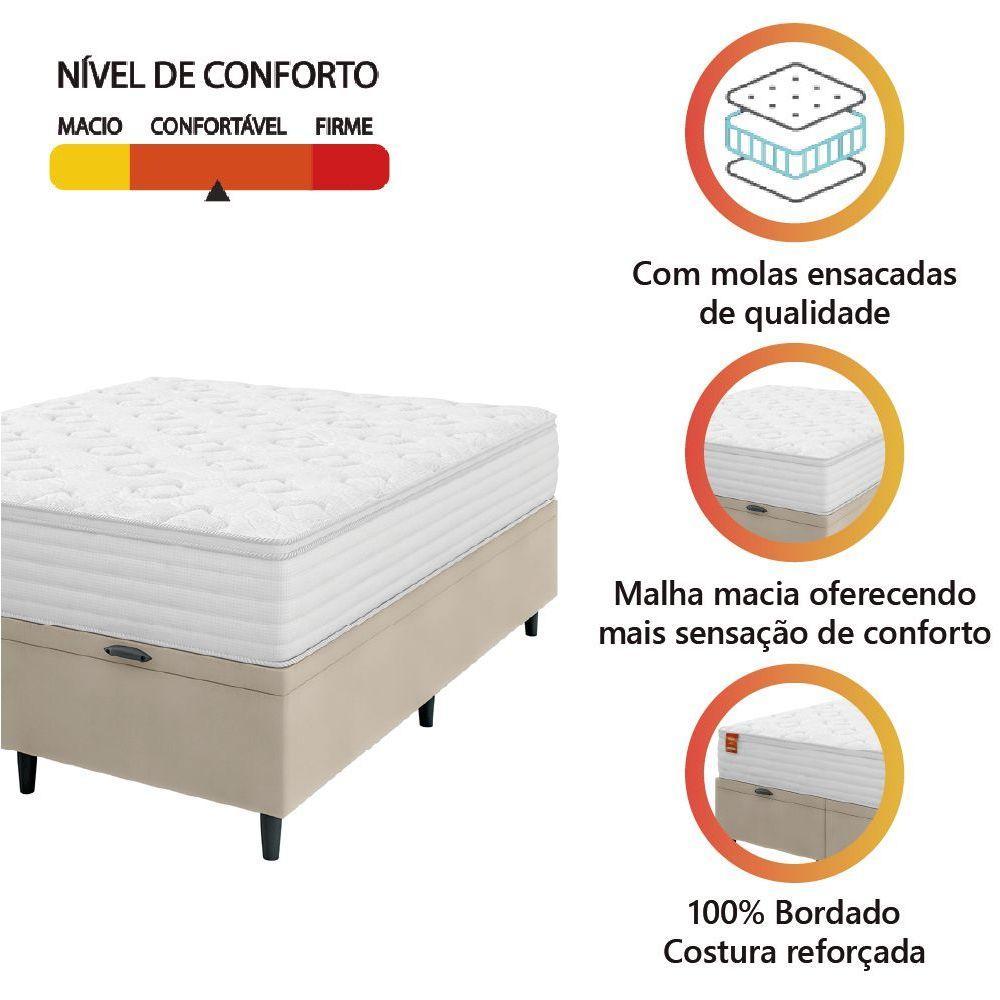 Cama Box Baú Colchão Casal King Molas Ensacadas Real 193x203x68cm Branco / Bege Inducol Branco - 6