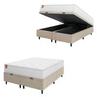 Cama Box Baú Colchão Casal King Molas Ensacadas Real 193x203x68cm Branco / Bege Inducol Branco - 1
