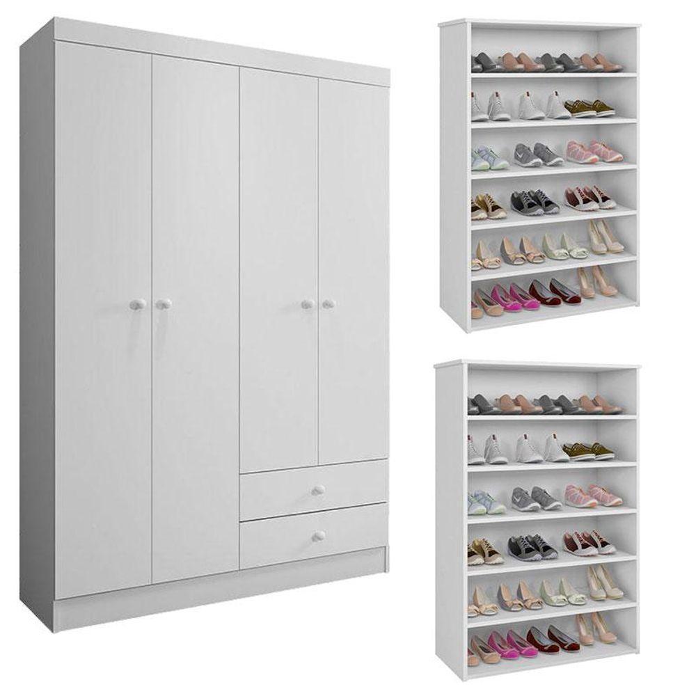 Guarda Roupa Louise Com 02 Sapateiras Laís Branco Brilho - Ajl - 1