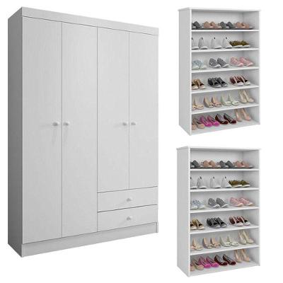 Guarda Roupa Infantil Louise 4 Portas 2 Gavetas Branco Brilho com 2 Sapateiras