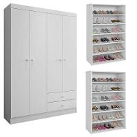 Guarda Roupa Louise Com 02 Sapateiras Laís Branco Brilho - Ajl - 1