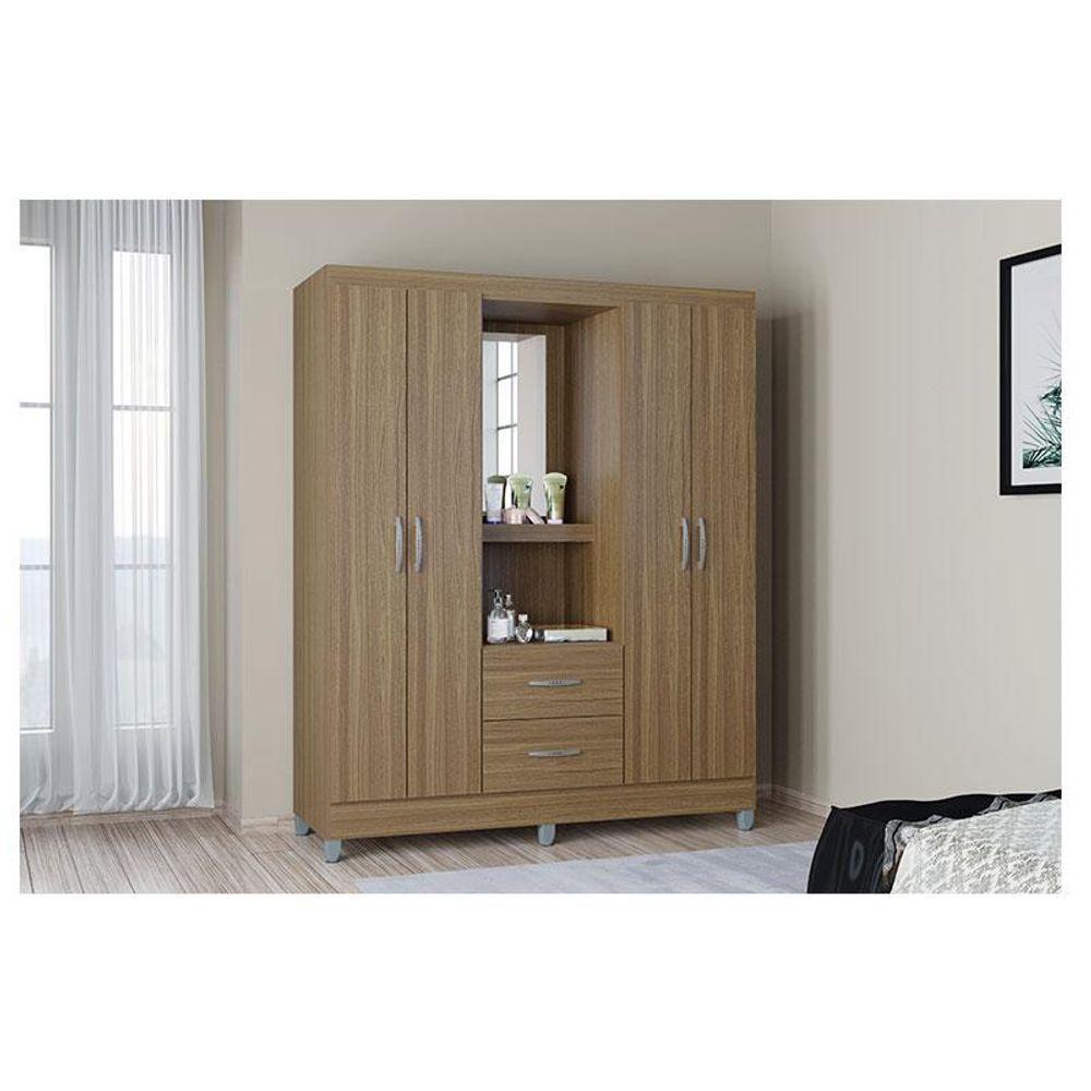 Guarda Roupa Solteiro Ambiente Cordoba 4 Portas Castanho - Poquema - 1