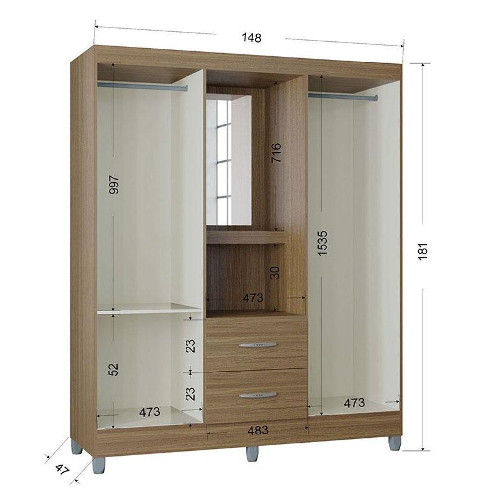 Guarda Roupa Solteiro Ambiente Cordoba 4 Portas Castanho - Poquema - 2