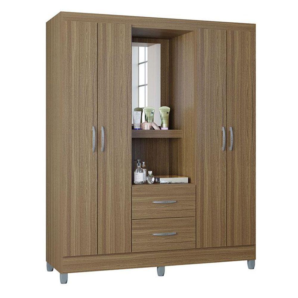 Guarda Roupa Solteiro Ambiente Cordoba 4 Portas Castanho - Poquema - 4