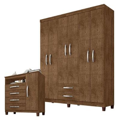 Guarda Roupa Casal com Cômoda Sapateira Módena Cannes 6 Portas 2 Gavetas MDP Malbec