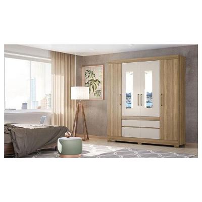 Guarda Roupa Casal Bilbao 4 Portas 4 Gavetas Amêndola Off White com Espelho