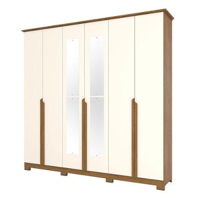 Guarda Roupa Casal Andréas 6 Portas Nature Off White Com Espelho - Henn