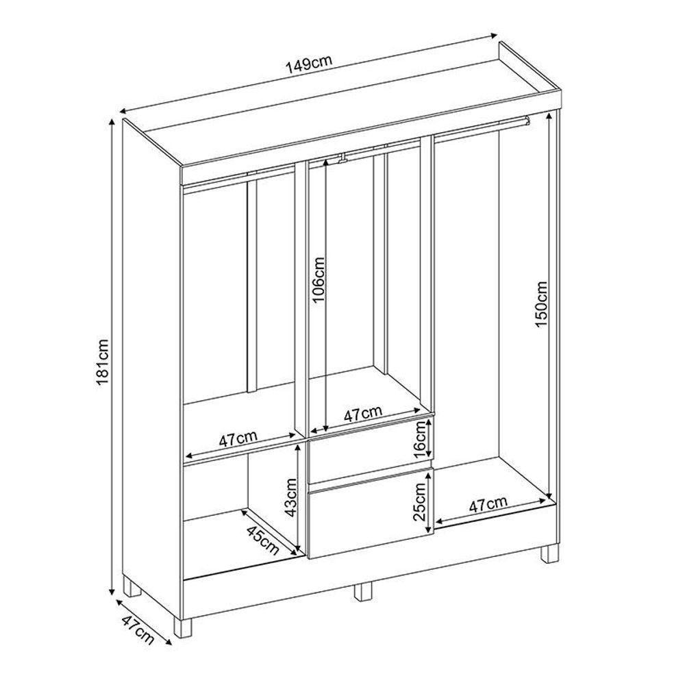 Guarda Roupa Casal Flash 2 Amêndola Touch - Demóbile - 3