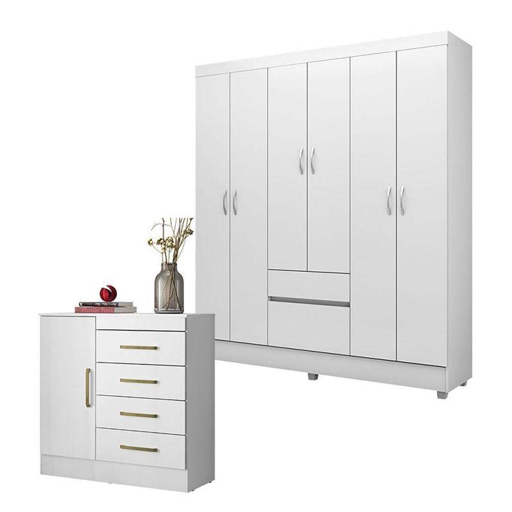 Cômoda Montevidéu E Guarda Roupa Casal Flash 2 Branco Flex - Demóbile - 1