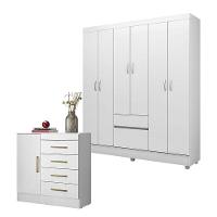 Cômoda Montevidéu E Guarda Roupa Casal Flash 2 Branco Flex - Demóbile - 1