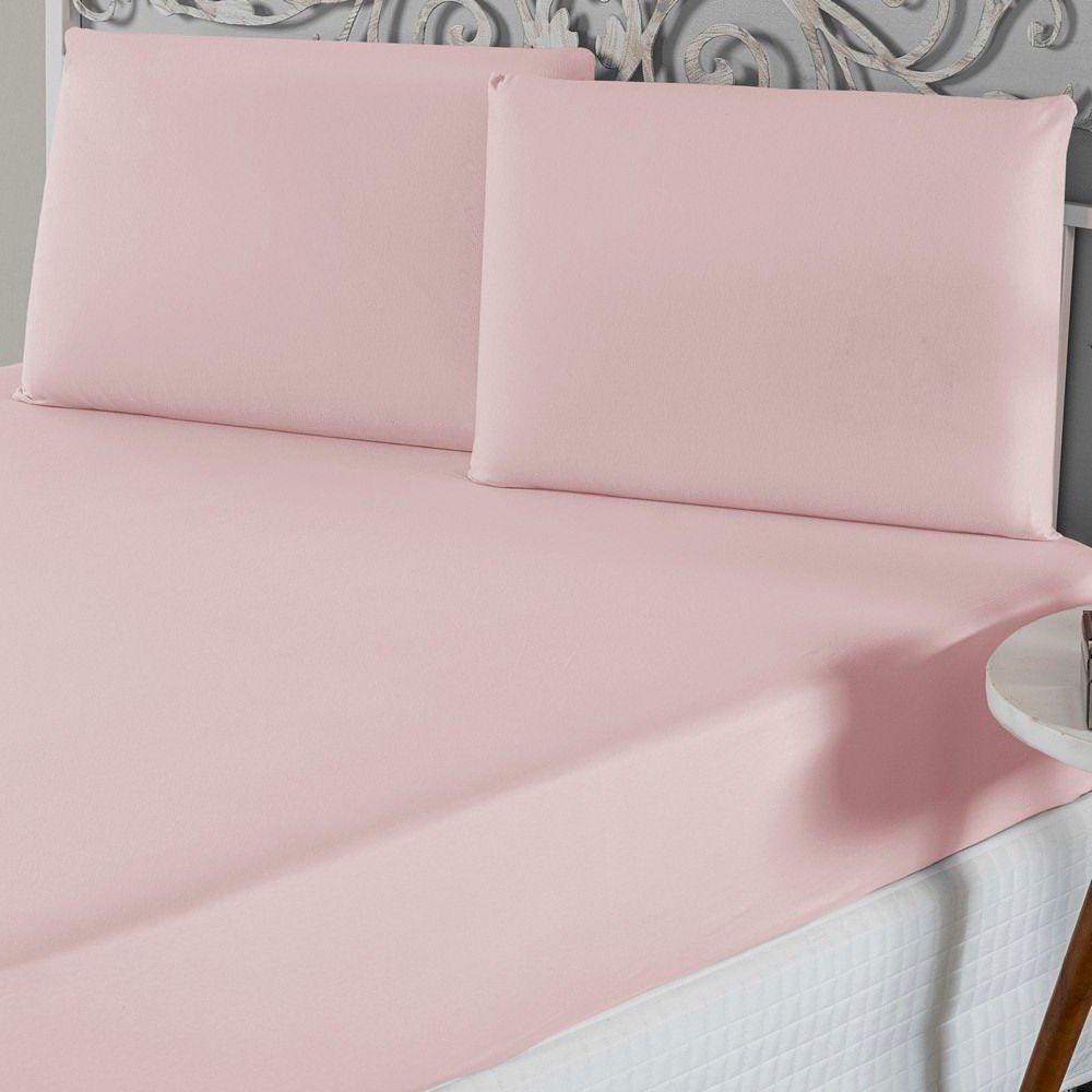 Jogo De Lençol Queen Malha 100% Algodão 3 Peças Cor Rosa - 1