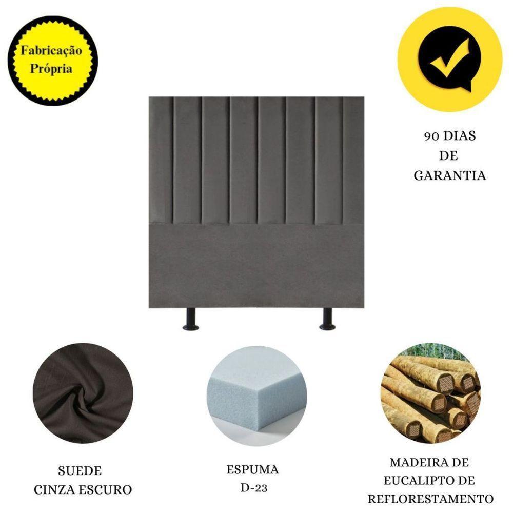 Cabeceira Estofada Cama Box Solteiro 90 Cm Maisa Suede cinza Escuro - 3