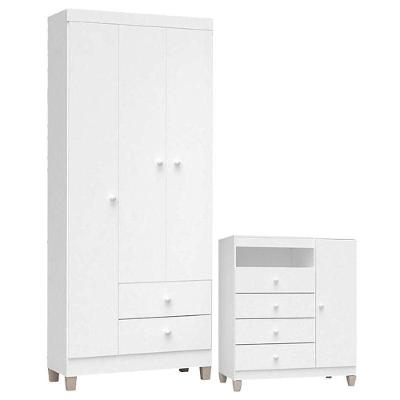 Cômoda E Guarda Roupa 3 Portas Ternura Baby Branco Flex - Incorplac