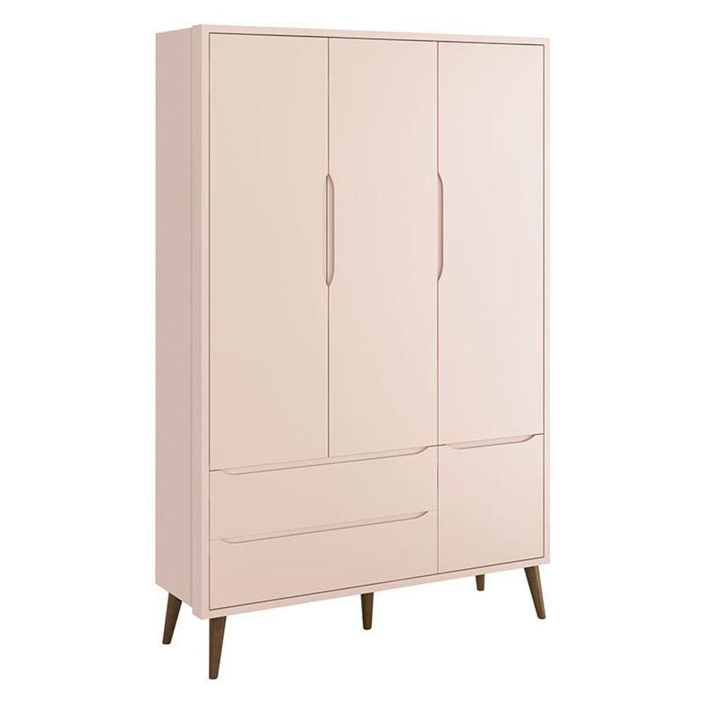 Guarda Roupa Infantil Theo 3 Portas Rosa Com Pés Amadeirados - Reller - 1