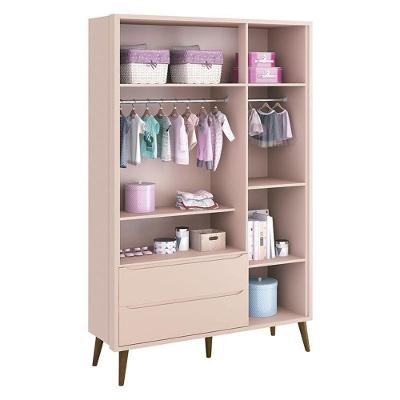 Guarda Roupa Infantil Theo 3 Portas 2 Gavetas Rosa com Pés Amadeirados