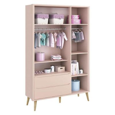 Guarda Roupa Infantil Theo 3 Portas 2 Gavetas Rosa Com Pés Madeira Natural
