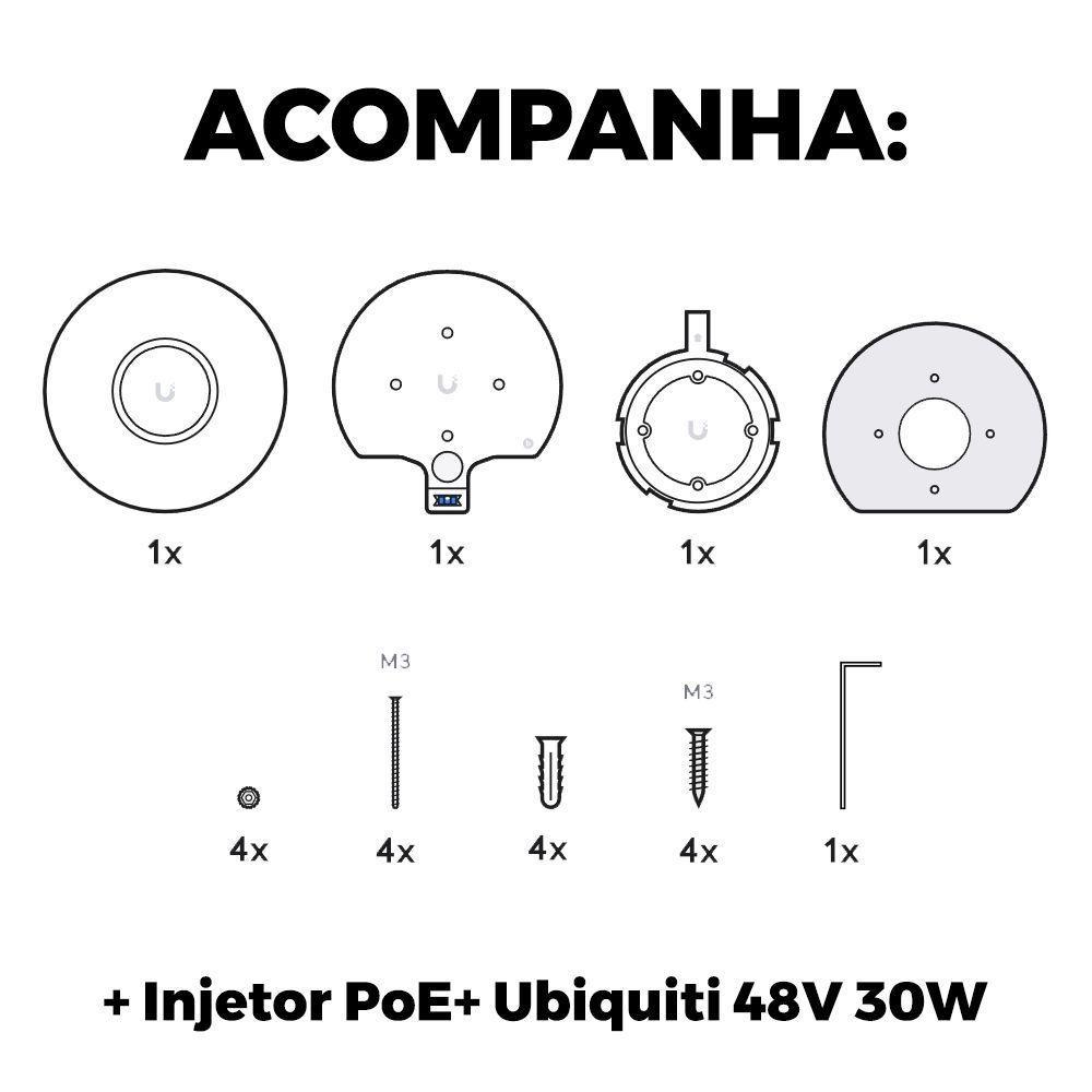 Roteador Wi-fi 6 Access Point 3.0 Gbps + Injetor Poe+ | U6+ Ubiquiti Com Fonte 48v 30w - 2