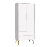 Guarda Roupa Infantil Theo 2 Portas Branco Acetinado Com Pés Madeira Natural - Reller - 1