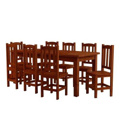 Mesa Retangular Com 8 Cadeiras Madeira Maciça 200 X 88 Castanho Solace Shop Jm