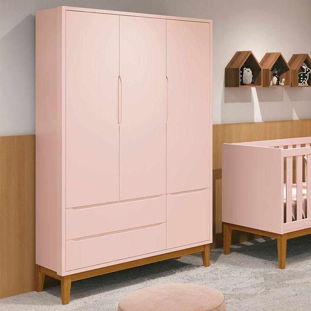 Guarda Roupa Infantil New Classic 3 Portas Rosa Com Pés Madeira - Reller - 2