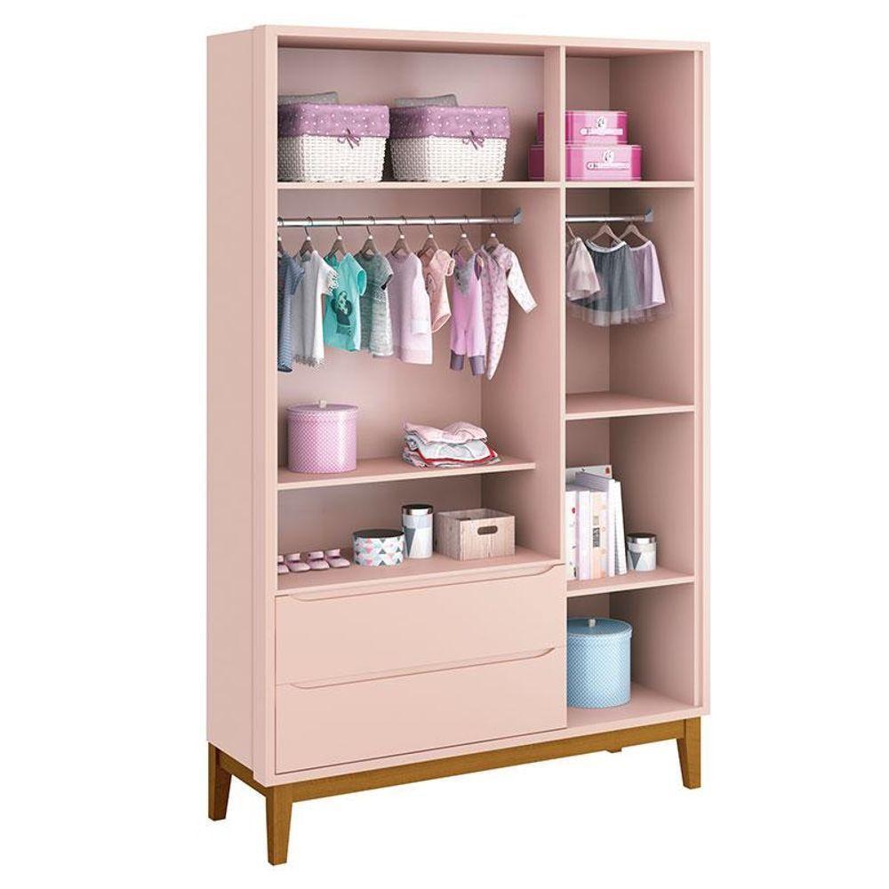 Guarda Roupa Infantil New Classic 3 Portas Rosa Com Pés Madeira - Reller - 3