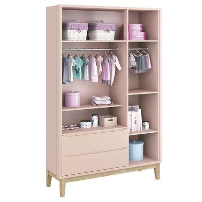 Guarda Roupa Infantil New Classic 3 Portas 2 Gavetas Rosa com Pés Madeira Natural