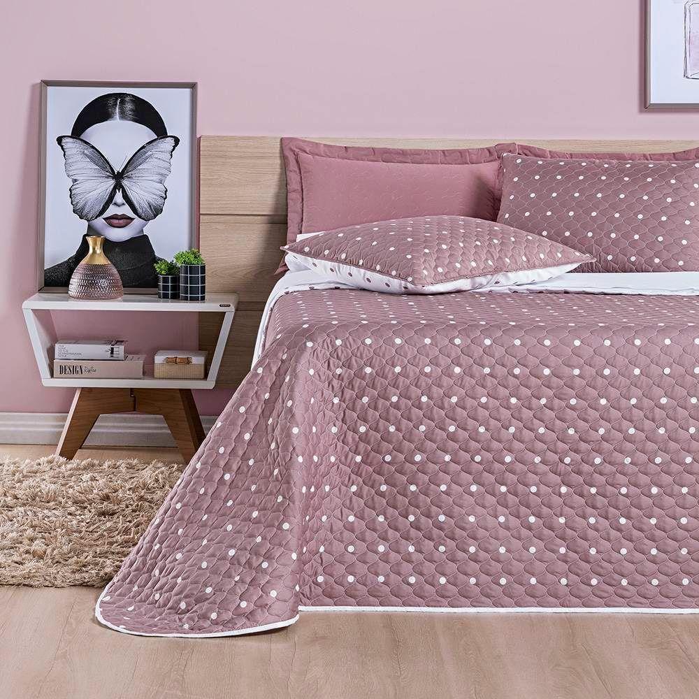 Cobre Leito Casal Padrão Petit Poa Micropercal 200 Fios Dupla Face 3 Peças - Rose - 3