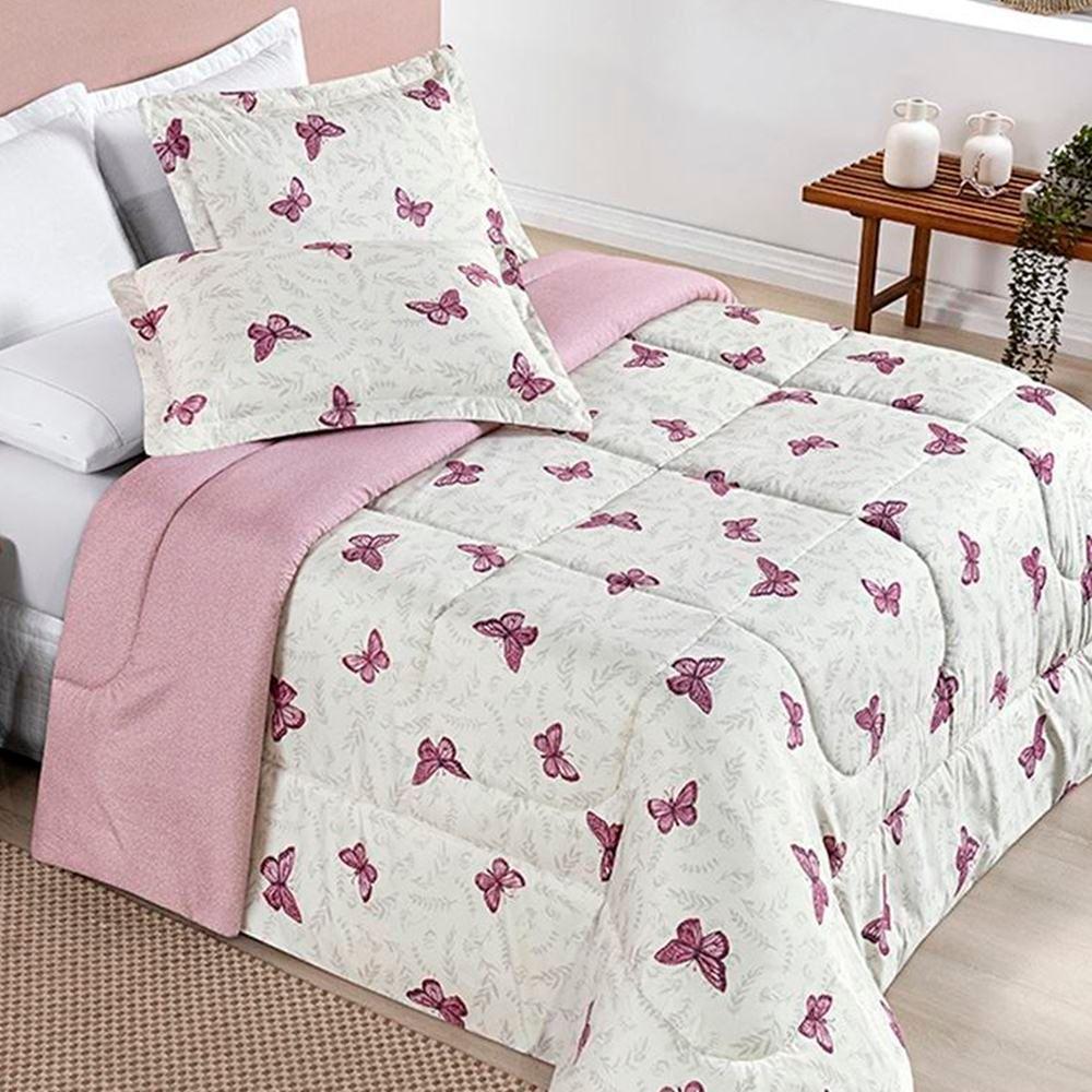 Edredom King Dupla Face Avere 200 Fios Estampado 3 Peças - Borboletas - 1