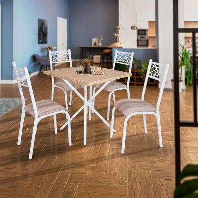 Mesa Tubular Com 4 Cadeiras Em Aço Branco Carvalho Com Estofado Capuccino Harri Shop Jm