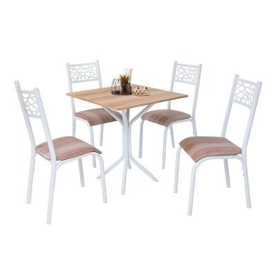 Mesa De Aço Com 4 Cadeiras Em Aço Branco Carvalho Com Estofado Capuccino Zeha Shop Jm