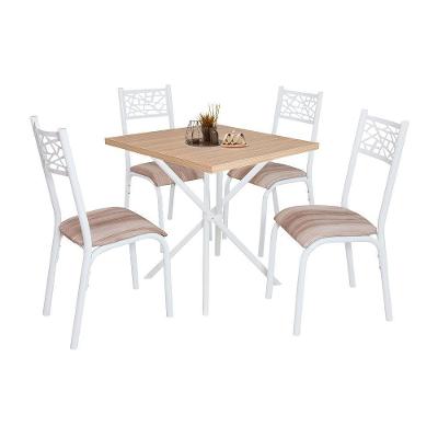 Mesa De Aço Com 4 Cadeiras Em Aço Branco Carvalho Com Estofado Capuccino Shele Shop Jm