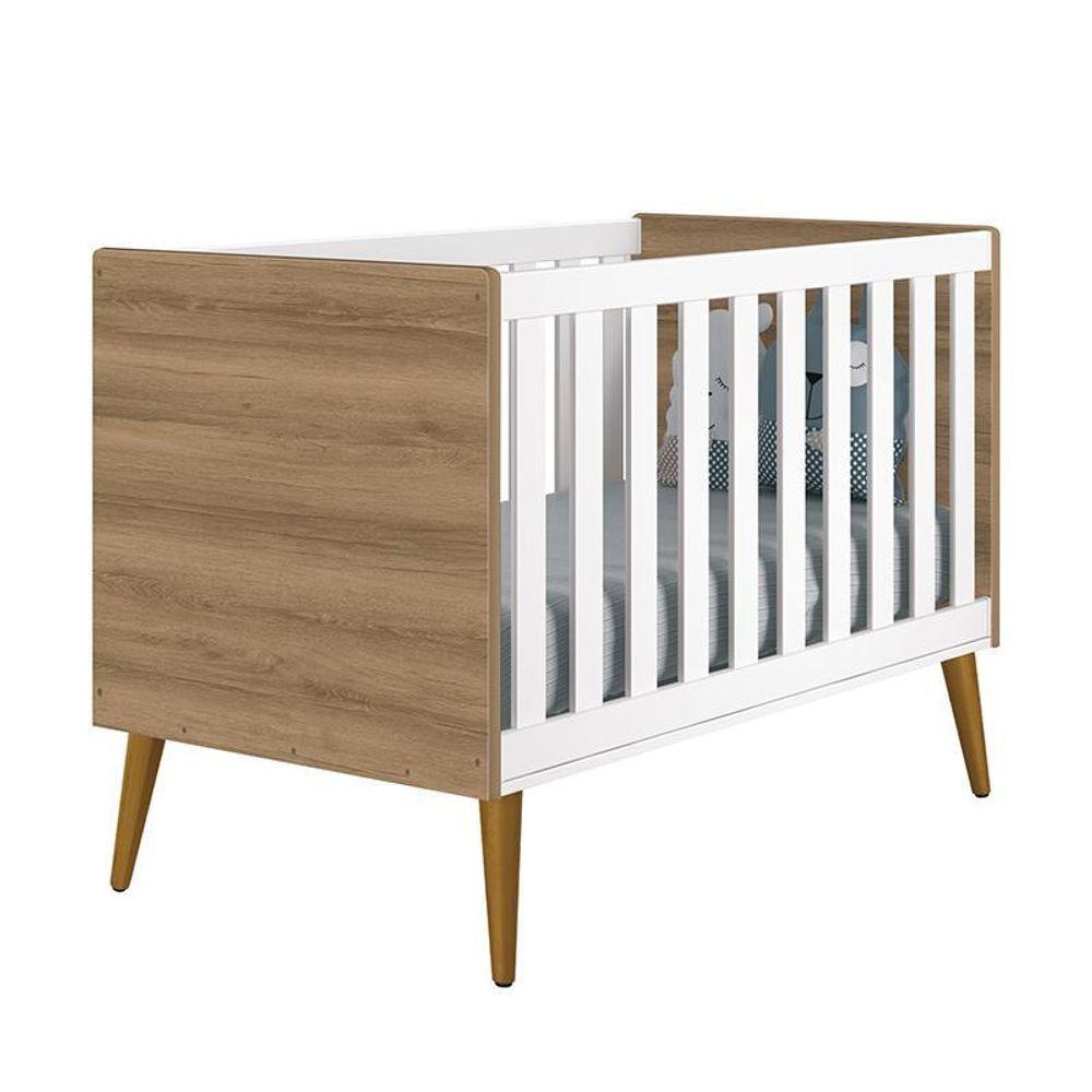Berço Mini Cama Theo Retrô Branco Fosco/mezzo Com Pés Amadeirado - Reller Móveis Branco Fosco/mezzo - 1