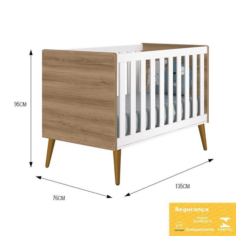 Berço Mini Cama Theo Retrô Branco Fosco/mezzo Com Pés Amadeirado - Reller Móveis Branco Fosco/mezzo - 2