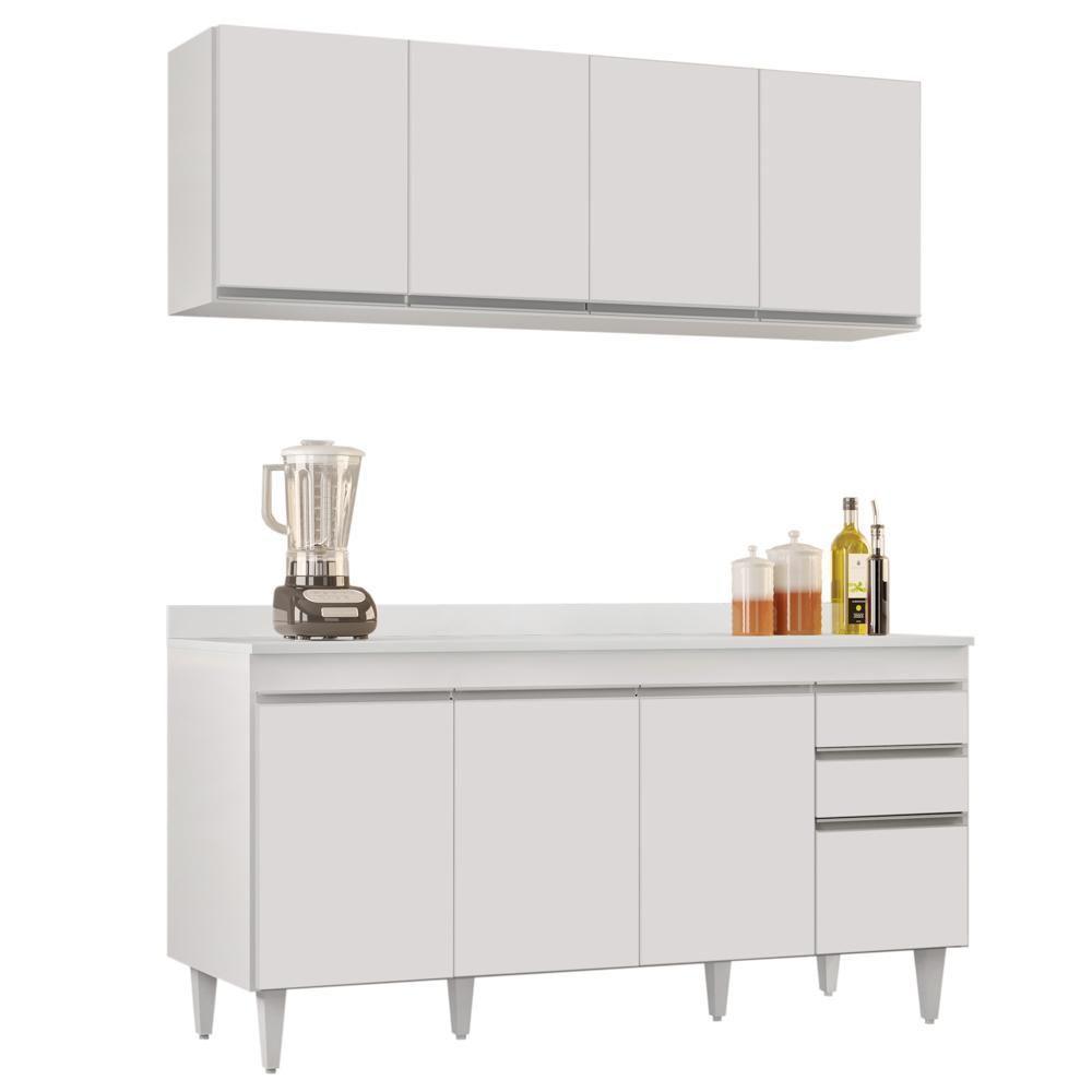 Armário Aéreo Nevada E Balcão Para Pia Com Tampo 160cm Arkansas Branco - Lumil - 1