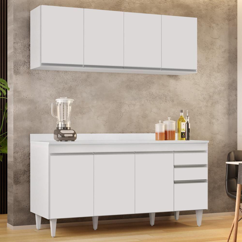 Armário Aéreo Nevada E Balcão Para Pia Com Tampo 160cm Arkansas Branco - Lumil - 5