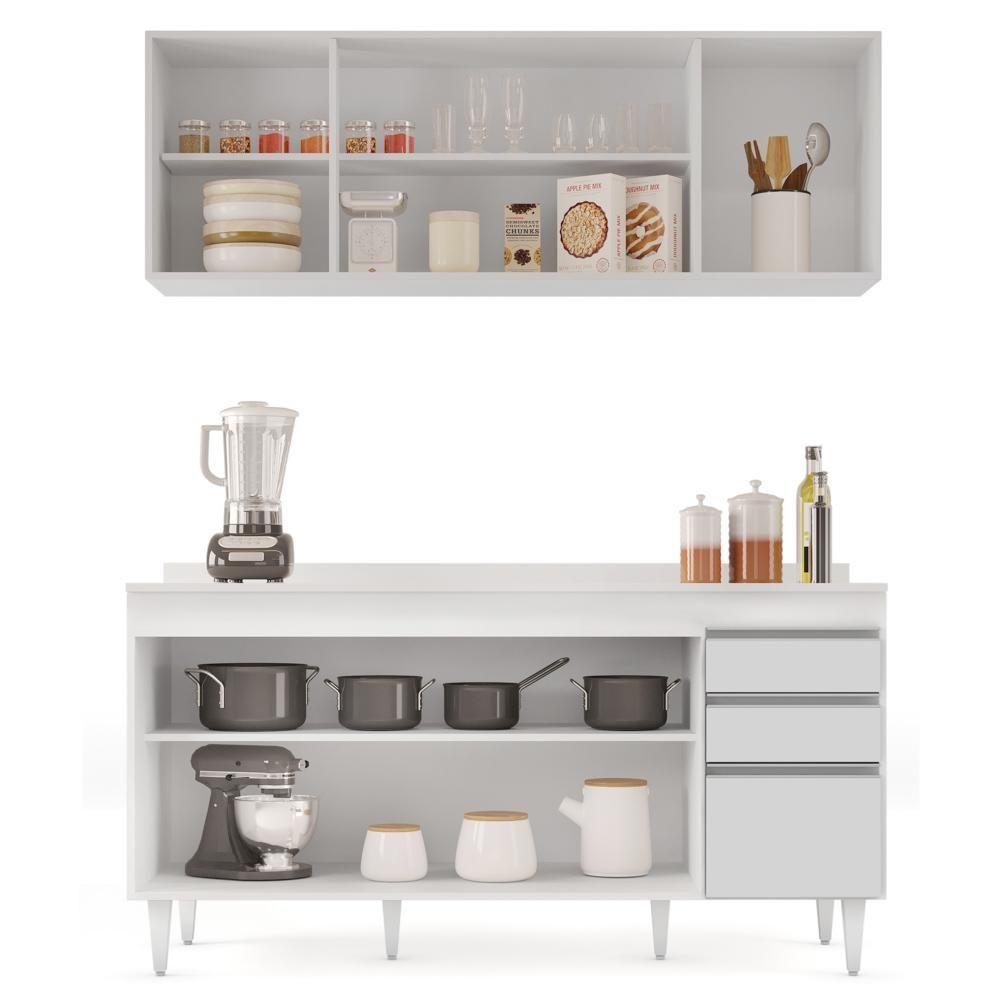 Armário Aéreo Nevada E Balcão Para Pia Com Tampo 160cm Arkansas Branco - Lumil - 7