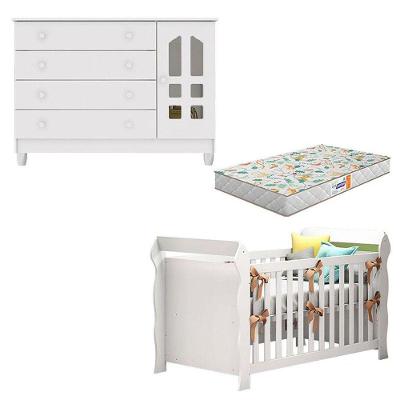 Berço Americano Lara com Cômoda 1 Porta 4 Gavetas em MDF MDP Branco Carolina Baby