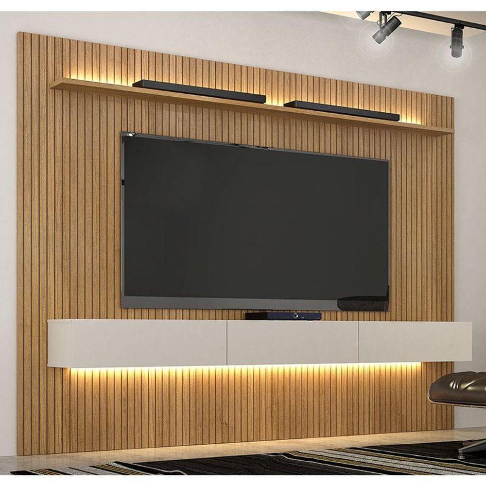 Home Suspenso Frisado Ambiente Curitiba 2240 Com Nicho E Led Cinamomo Off White - Valdemóveis - 1