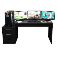 Mesa Para Computador Gamer Drx 5000 E Livreiro Office Preto Trama - Móveis Leão - 5