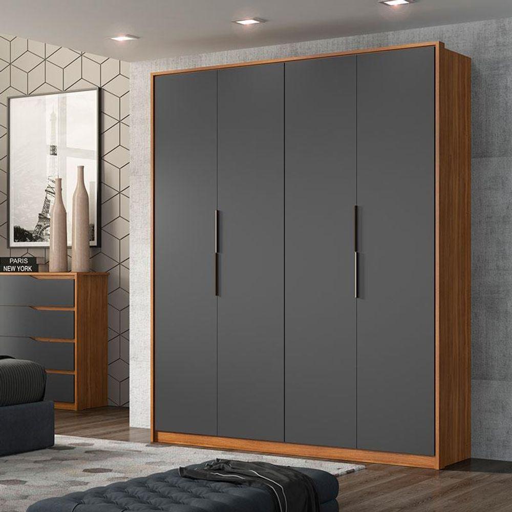 Guarda Roupa Casal Attore 4 Portas Amêndola Grafito - Demartêz - 3