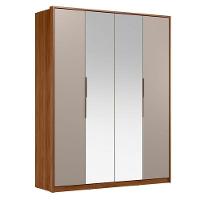 Guarda Roupa Casal Attore 4 Portas Nogueira Nude Prime Tx Com Espelho Demóbile - Demartêz - 1