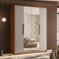 Guarda Roupa Casal Attore 4 Portas Nogueira Nude Prime Tx Com Espelho Demóbile - Demartêz - 2