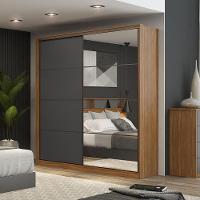 Guarda Roupa Casal Belga 2 Portas 1 Porta Em Espelho Amêndola Grafito - Demartêz - 2