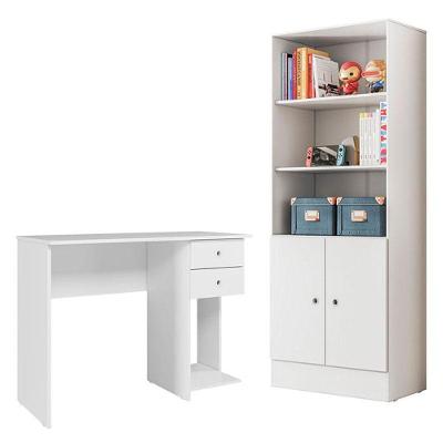 Mesa Escrivaninha 4115 E Armário Gamer 4095 Branco Brilho - Qmovi