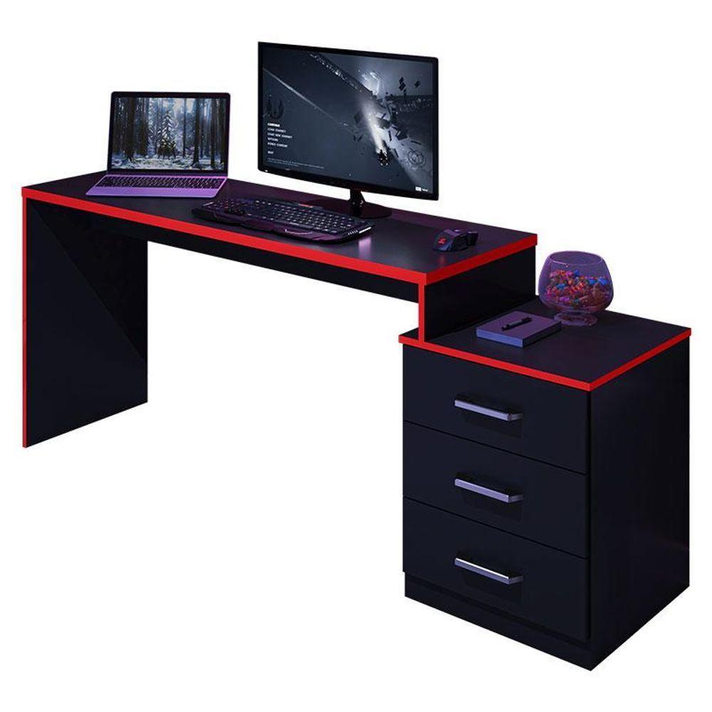 Mesa Para Computador Gamer Drx 5000 Preto Trama Vermelho - Móveis Leão - 1