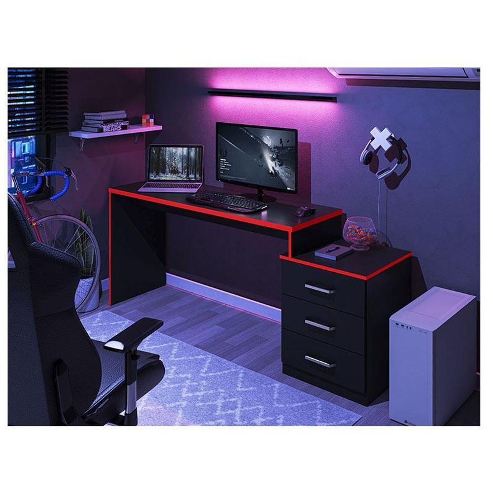 Mesa Para Computador Gamer Drx 5000 Preto Trama Vermelho - Móveis Leão - 2