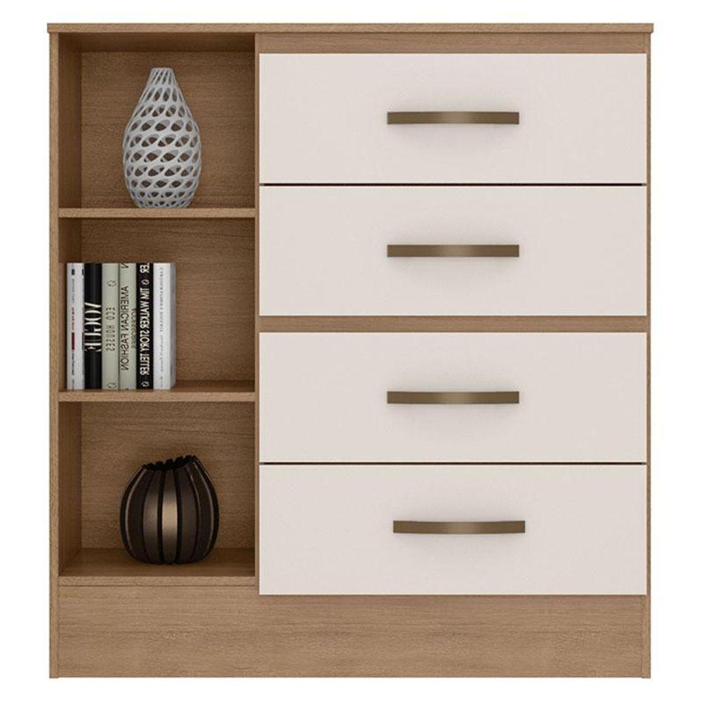 Guarda Roupa Solteiro 3 Portas E Cômoda 4 Gavetas E 1 Porta Lite Nature Off White - Móveis Leão - 2